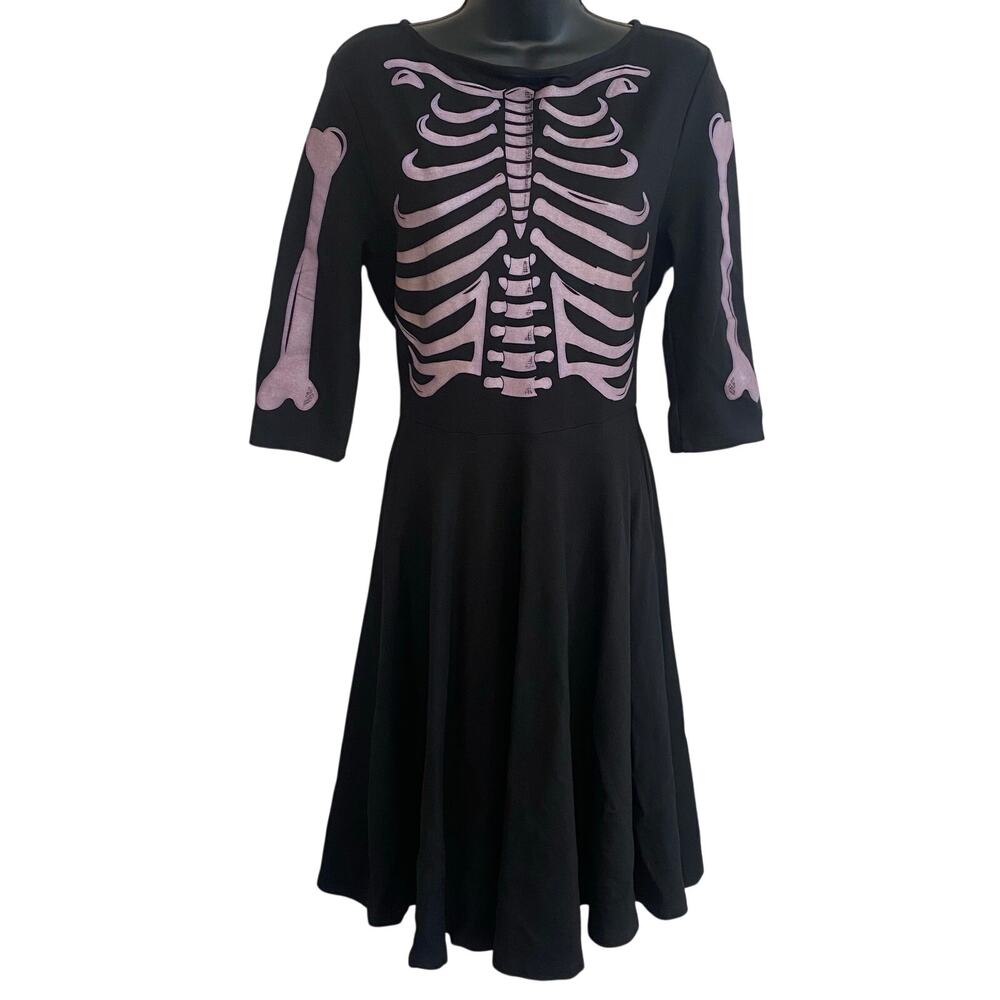 Unique Vintage Skeleton Bones Graves Swing Dress Womens Sz Medium Goth Halloween